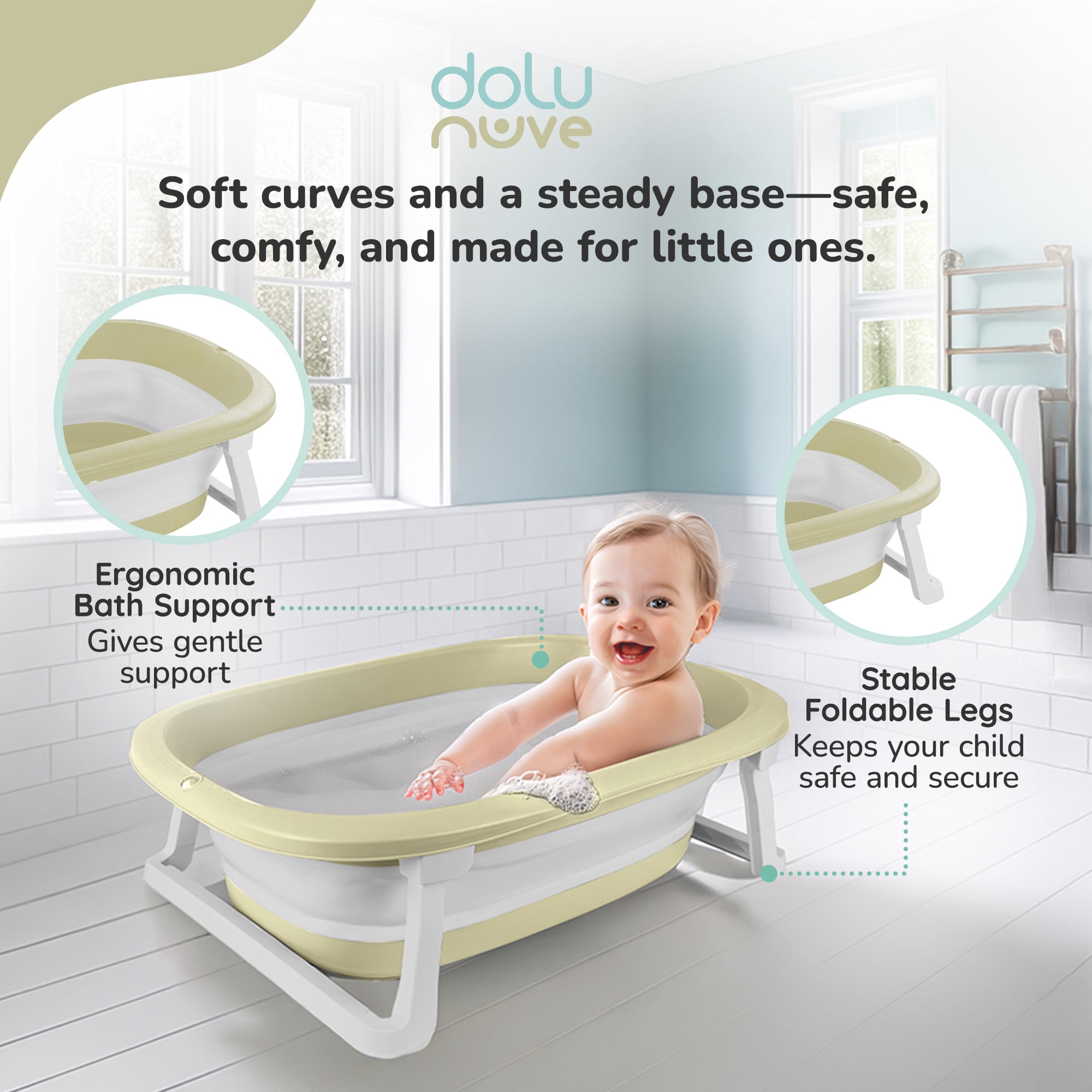 Dolu Nuve Foldable Baby Bathtub Collapsible Infant Bath Tub for Newborns, Eco Green