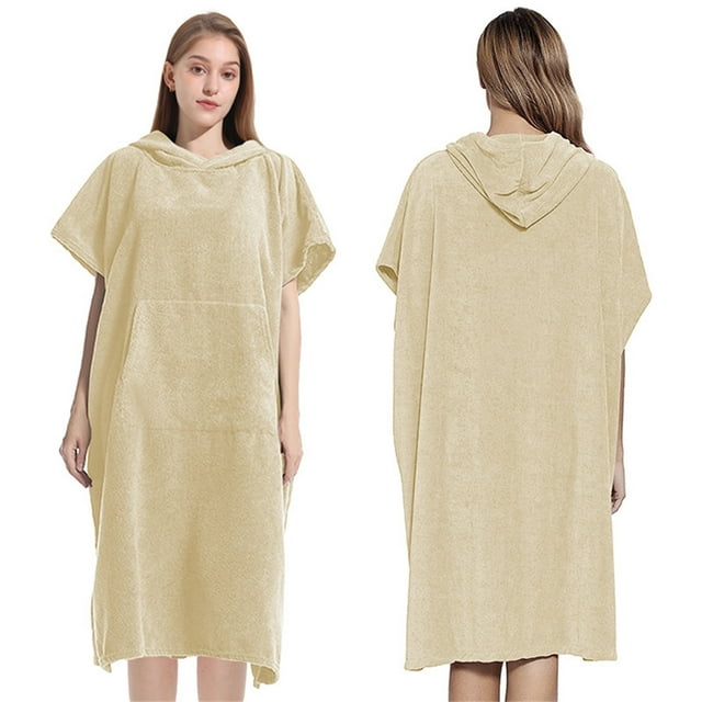 MIASHUI Ultra-Fine Fiber Hooded Cape Towel Quick-Dry Diving Swimming Beach Surfing Unisex Changing Robe Scarf Beige