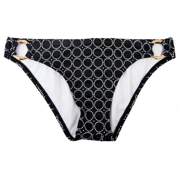 Island Soul Women's Sweet Pea Style with Gold Ring Detail Black/White Classic Bikini Swim Bottom