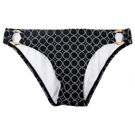 Island Soul Women s Sweet Pea Style with Gold Ring Detail Black/White Classic Bikini Swim Bottom