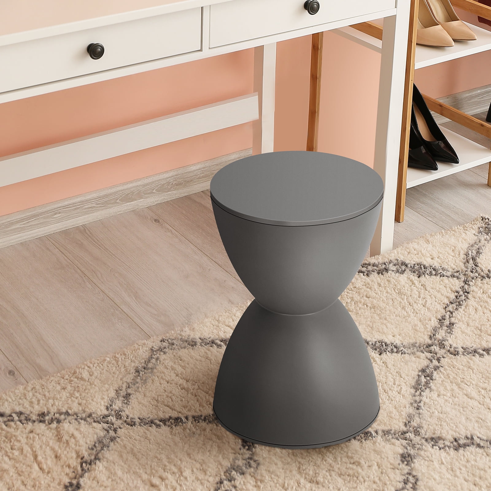 Plastic Hourglass Side Table Bedroom Nightstand, Gray