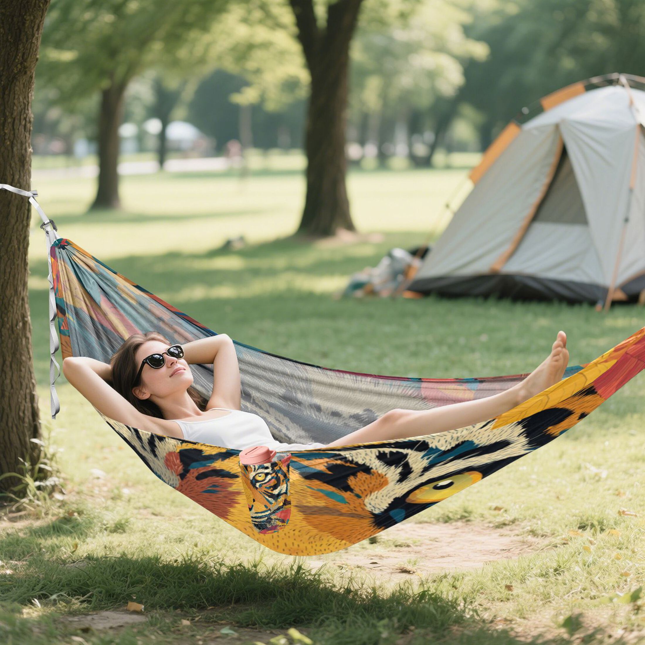 Hammock Camping Hammock Nylon Portable Hammock Travel Camping Hammock Orange Tiger Cartoon