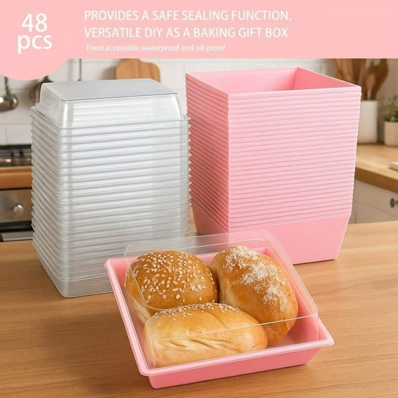 REZJSWFSMMJ 48pcs Pink Oil-Proof Paper Cake Slice Boxes With Clear Lids - 4.72inch Food-Dessert Containers For Bakery, Macarons, Cookies, Charcuterie, Treat Boxes Dessert Boxes