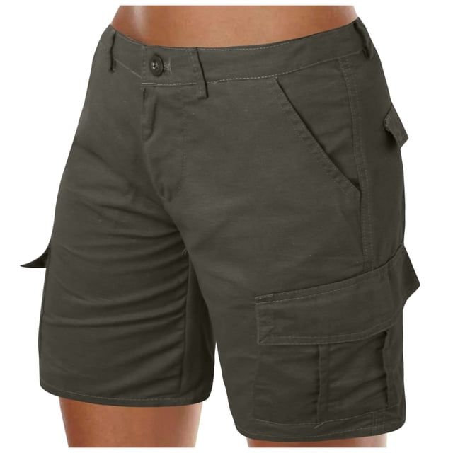 Women's Causal Shorts Cargo Solid Color Mini High Waist Summer Beach Button with Pockets Short Pants for Ladies