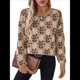 thumbnail image 2 of Suéter de Cuello Redondo de Larga para Mujer, Estampado de Otoño, Jersey de Punto de Gran Tamaño, Ropa de Moda Camello M, 2 of 10