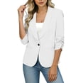 thumbnail image 5 of MORESEC Women's 3/4 Sleeve Collared Button Down Jacket Elegant Casual Blazer Cardigan Beach Cover Up Spring Summer Fashion Outerwear, White S, 5 of 9