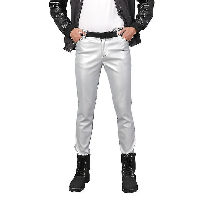 Pantalones de piel sintética ajustados y elásticos para hombre (xiatian)