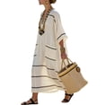 thumbnail image 5 of IFNWSV Robes Grande Taille, Robe Longue Ample à Rayures à Manches Mi-Longues et Col en V avec Poche Style Mode Décontracté, Robes d'Été pour Femmes Blanc 3TG, 5 of 5