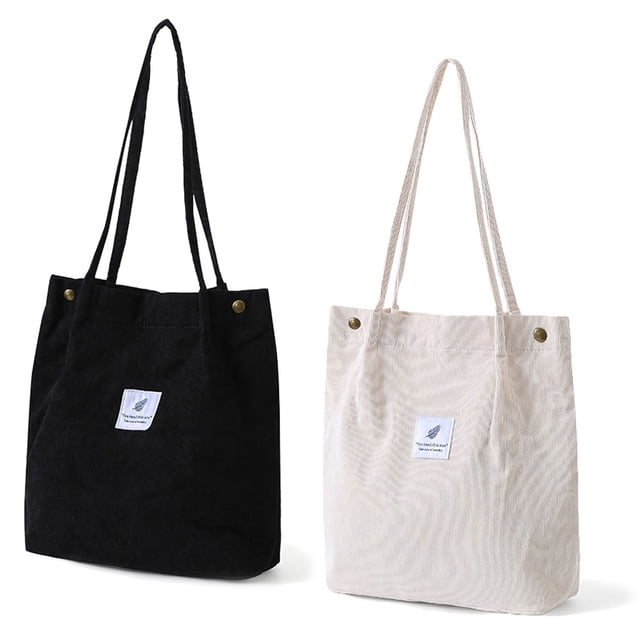 Bolso de lona Bolso de pana para mujer Cartera bandolera de lona, bolsillo interior Negro+beige