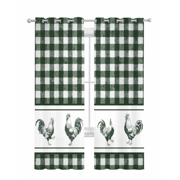 Farmhouse Green Plaid Sheer Curtains 84 Inch Length 2 Panels Set for Living Room/Bedroom, Vintage Country Cock Checkered Kitchen Curtains Grommet Semi-Sheer Curtains Window Treatments 42"x84"x2