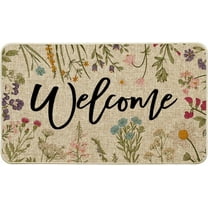 Wild Flowers Welcome Spring Doormat, Seasonal Summer Home Decor Low-Profile Switch Rug Door Mat Floor Mat for Indoor Outdoor 17x29 Inch