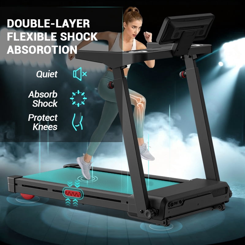 LEZEE 15% Treadmill Auto Incline, Foldable Home Treadmill with 3-Level Adjustable Console and Quiet 3.5 HP Motor, Max. 400lbs