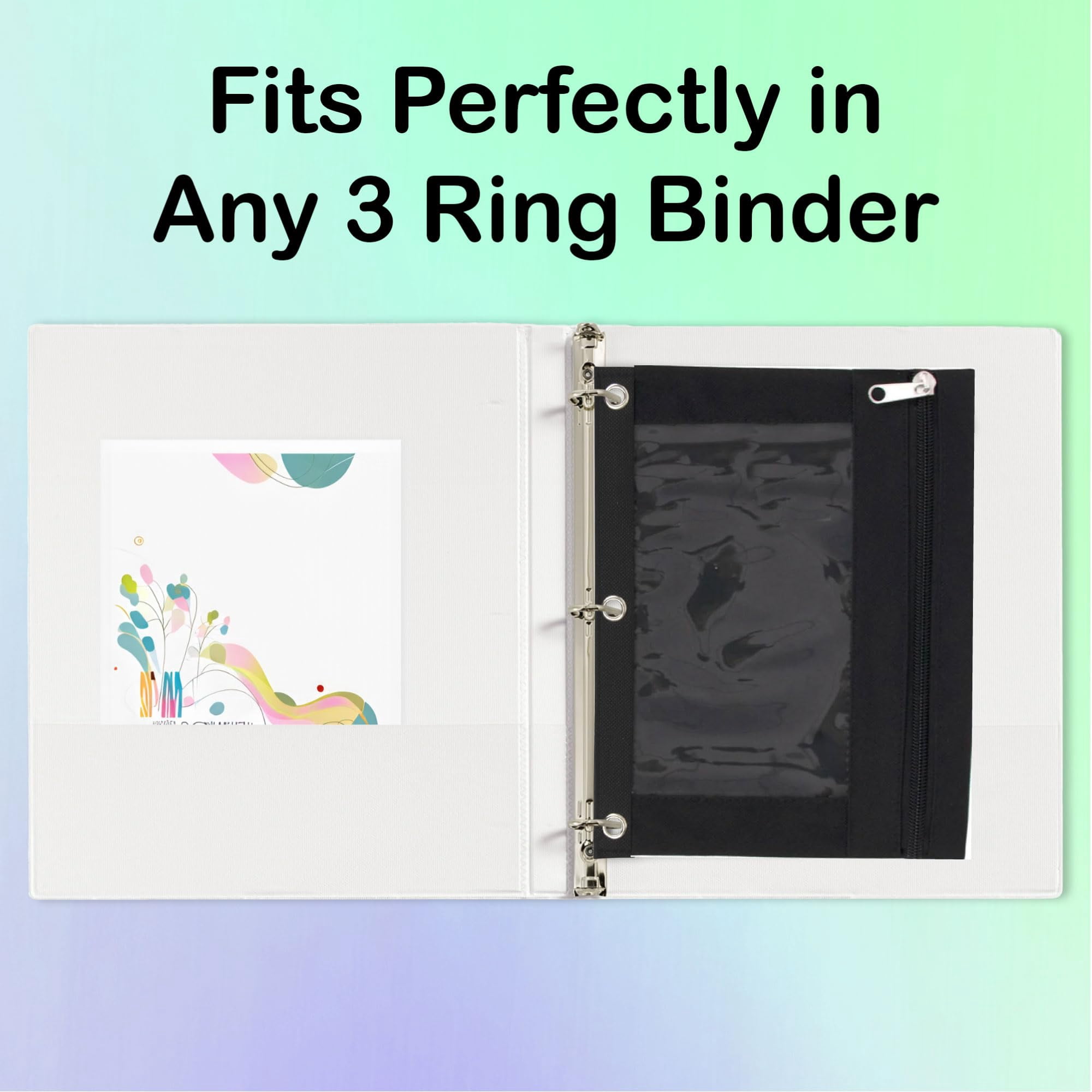 100 Pack of Bulk Wholesale 3 Ring Binder Clear Window Zippered Pencil Cases for Pens, Pencils, Markers, Scissors, Sharpeners, Erasers, Students and Classrooms in Black
