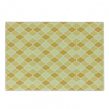 

Quatrefoil Cutting Board Age-Old Trellis Pattern in the Shades of Yellow Historical Eastern Decorative Tempered Glass Cutting and Serving Board Small Size Marigold Mustard White by Ambesonne