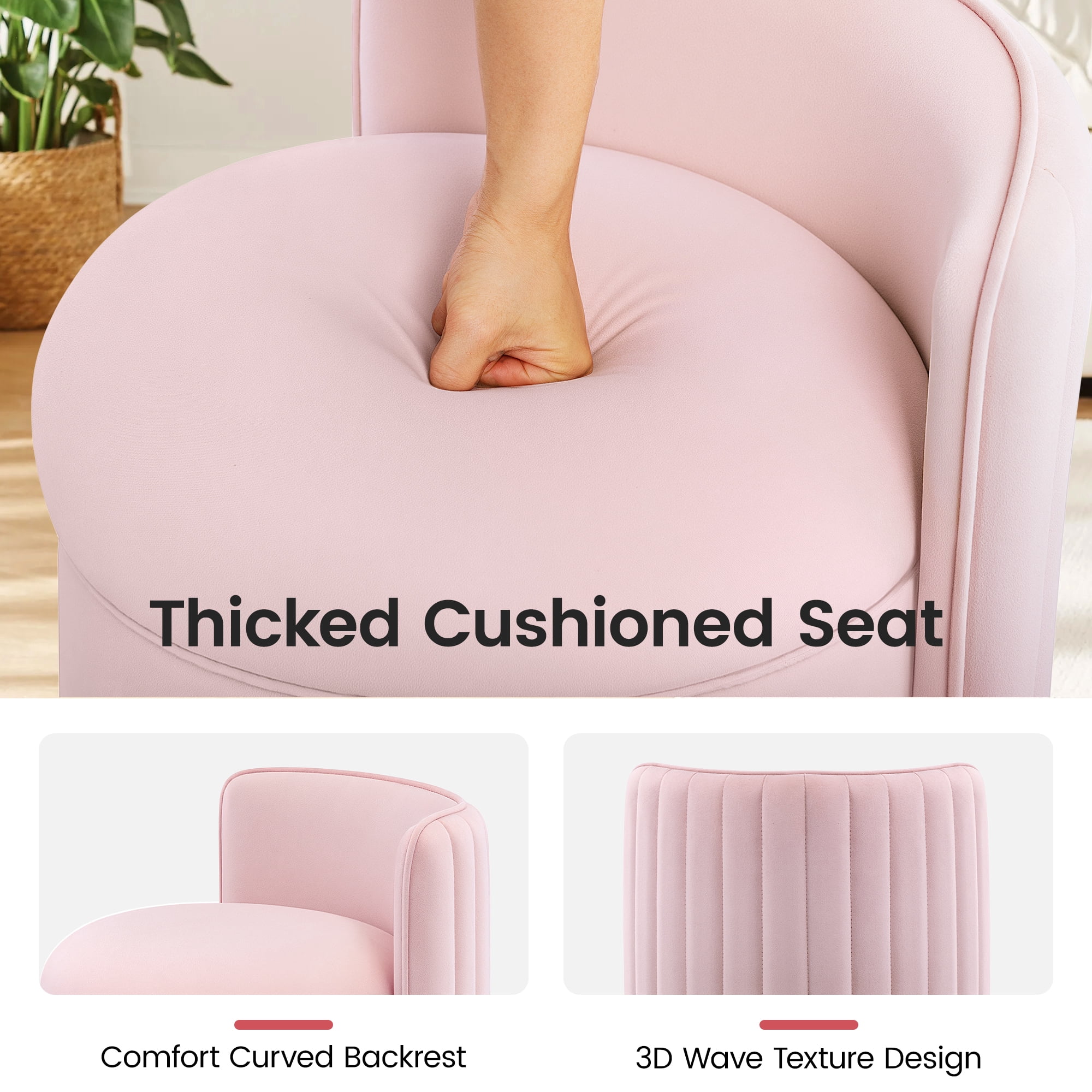 COOLHUT Vanity Chair, Upholstered Vanity Stool with Storage, Velvet Swivel Accent Chair, No Assembly Small Accent Stool, Makeup Chair for Bedroom, Living Room and Dressing Area, Pink
