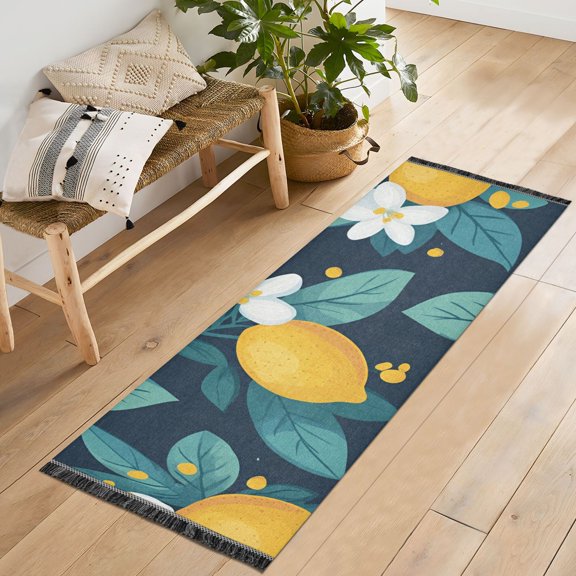 Yayeee Runner Rug for Bedroom 2'x6' Machine Washable Hallway Non Slip Mat, Lemon Leaves