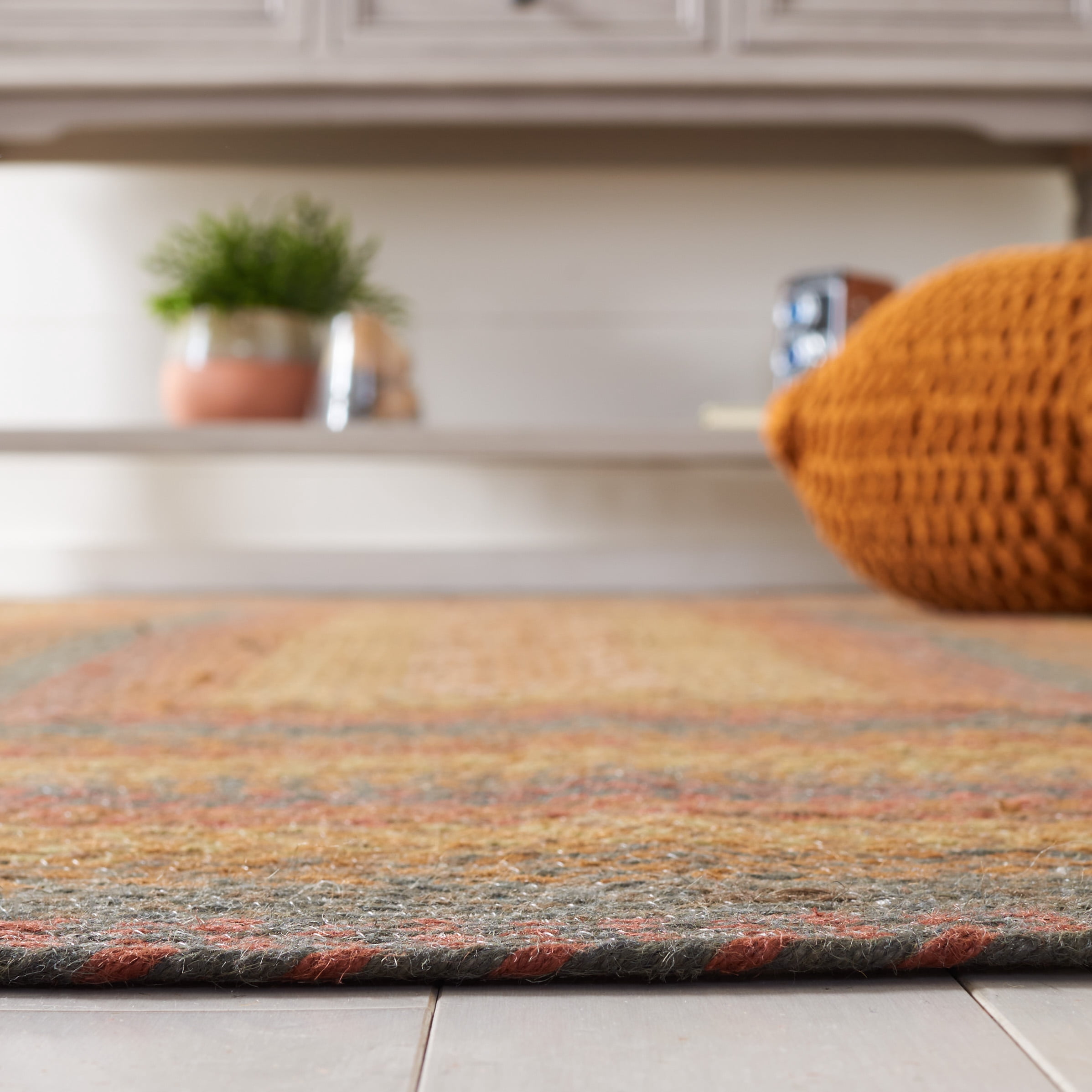 SAFAVIEH Braided Dorinda Bordered Reversible Area Rug, Green/Rust, 3' x 5' Oval