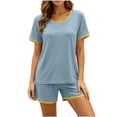 thumbnail image 2 of WIZUTIZ Women's Solid Color Crew Neck Short Sleeve Shorts Pajama Set Soft Modal Cotton Loungewear Comfy Sleepwear Casual 2 Piece Lounge Set, 2 of 6
