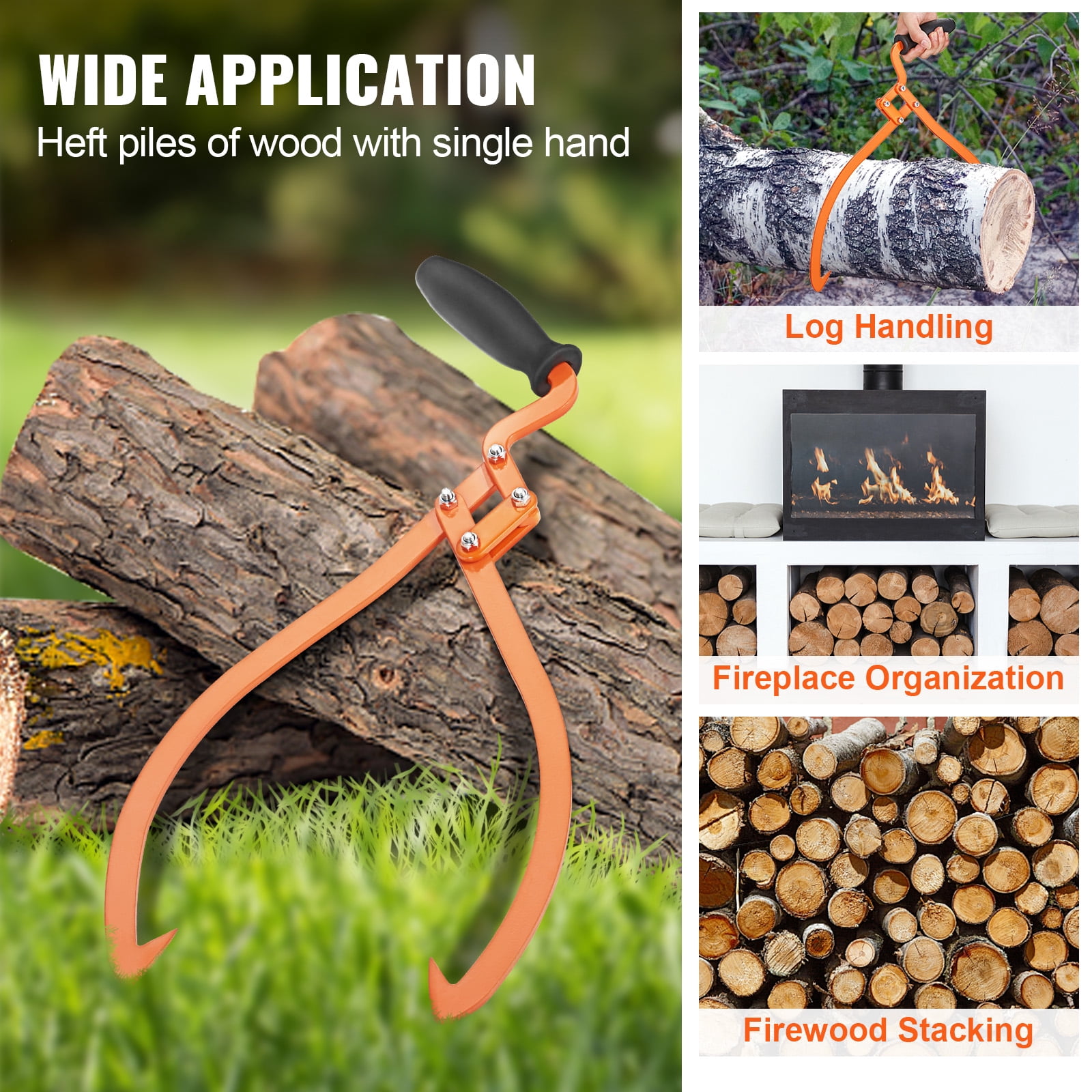 KFFKFF Log Tongs, Steel Hand Log Grapple with 110 lbs Loading Capacity, Log Lifting, Handling, Dragging & Carrying Tool,20 inch 2 Claw Logging Skidding Tongs Non-Slip Grip