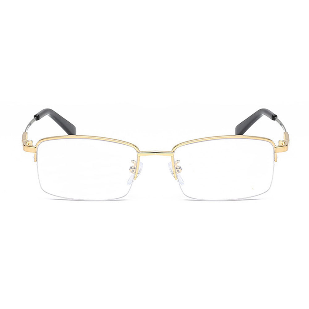 3 Pairs of Super Elastic Memory Ultralight Metal Readers Anti-Blue Light Half Rimless Rectangle Gold Reading Glasses +2.00 for Men