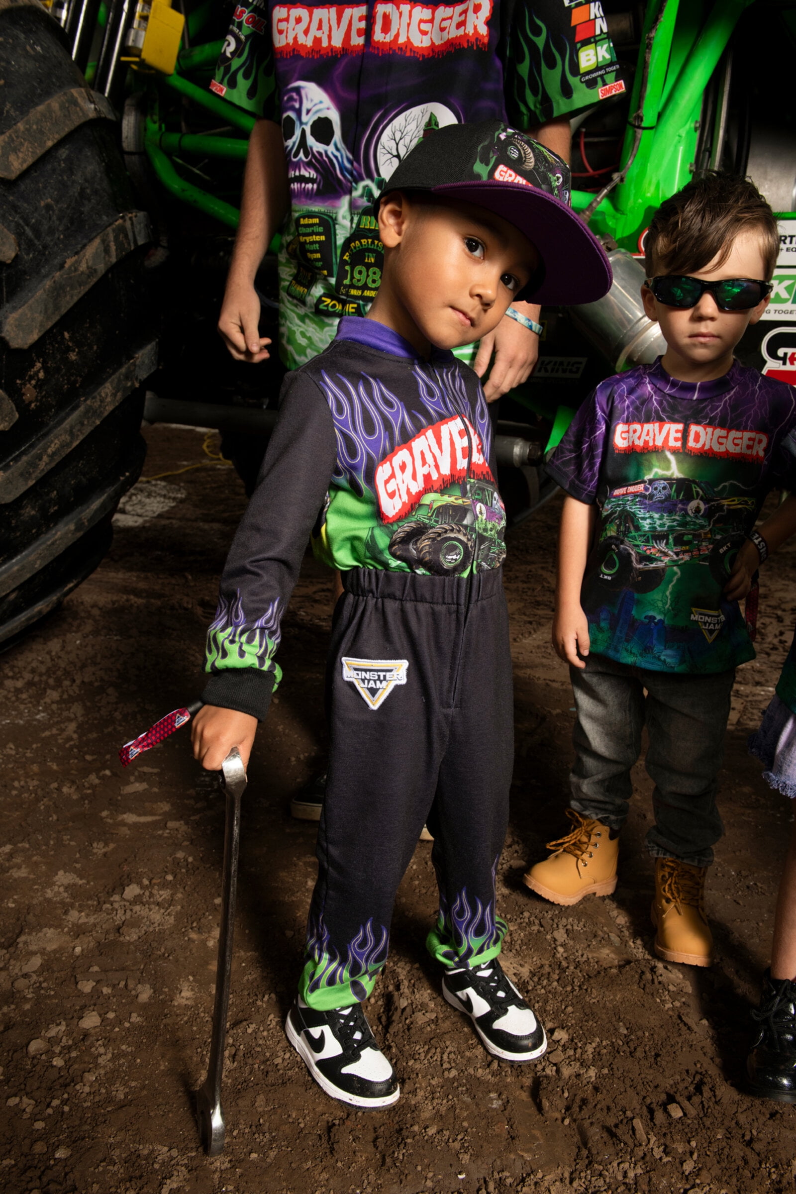 Monster Jam Toddler Boys' Zip-Up Coverall Black Grave Digger