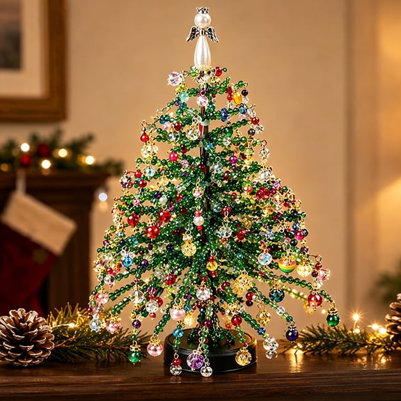 DIY Beaded Christmas Tree Craft Kit, Make Your Own Sparkling Holiday Decoration, Bead Art Kit for Adults