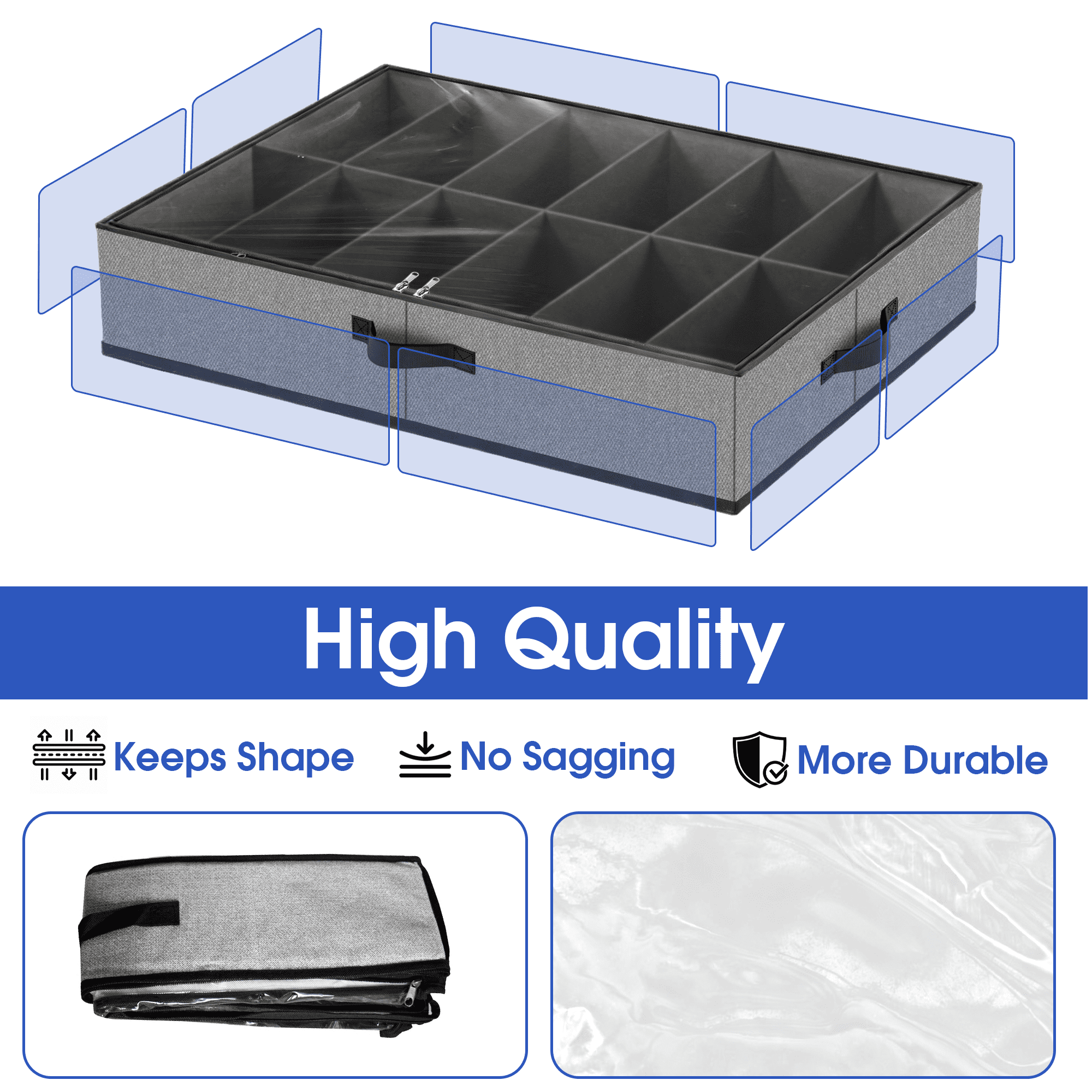 2 Pack Under Bed Shoe Storage Organizer, Fits 24 Pairs Shoe Organizer Underbed Storage for Closet, Foldable Shoe Storage Box with Clear Lid, Foldable Shoe Storage Box with Clear Lid