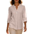 thumbnail image 4 of Warop Button Down Top for Women 3/4 Sleeve Linen V-Neck Shirt Fashionable Casual Loose Blouses, 4 of 8