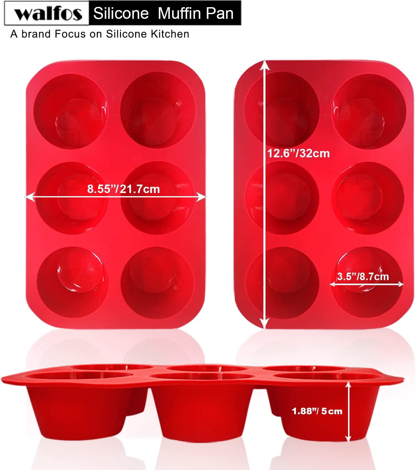 Lot De 2 Moules à Muffins En Silicone Jumbo - 7 Cavités Chacun - Anti-adhésif, Supporte Four Et Congélateur - 18x18x3 Cm