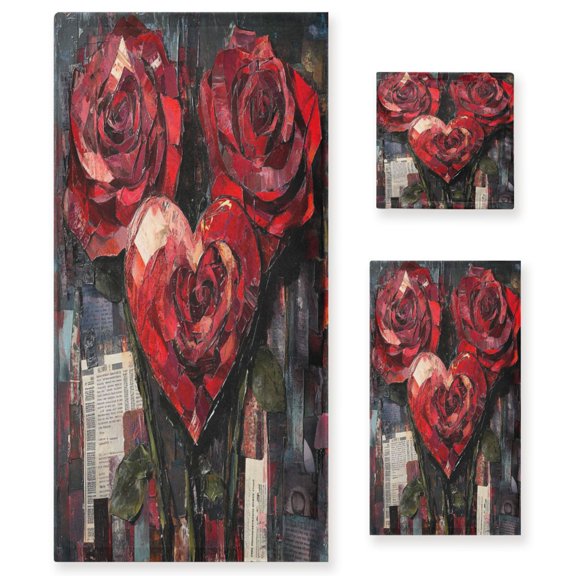 BZSMCE 3piece Bath Towel Sets Hand Bath Towels Fashion Rosy Affection Printed Towel Sets