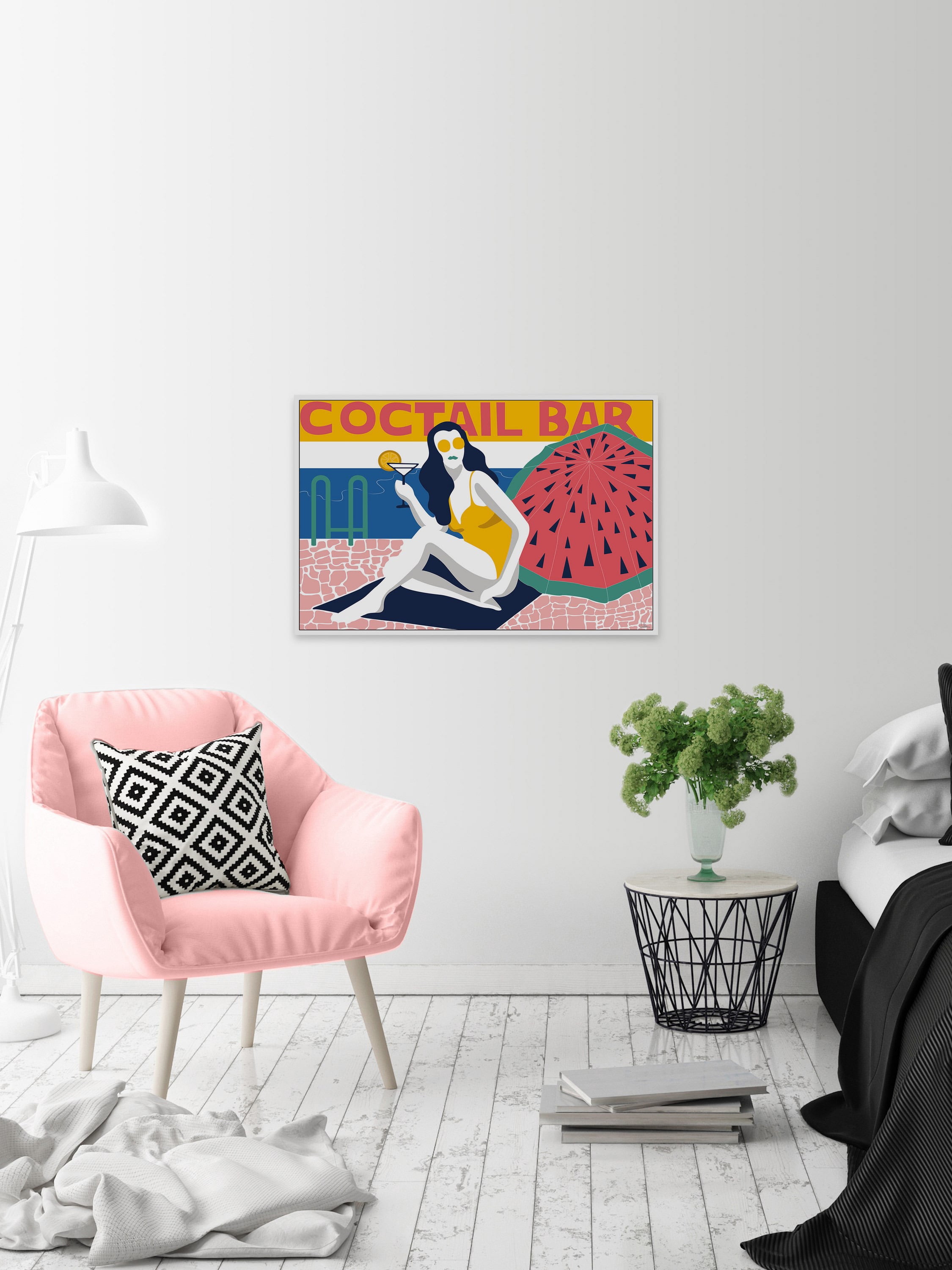 Cocktail Bar Floater Framed Painting Print on Canvas