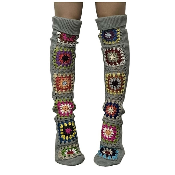 Calcetines de invierno de moda para mujer, calcetines de ganchillo hasta el muslo, calcetines de punto, calentadores de piernas coloridos, calcetines de poliéster para mujer