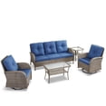 thumbnail image 2 of Unnifurnzi 5 Pieces Wicker Patio Furniture Set-Outdoor Swivel Rocker Patio Chairs Patio Sofa Set with Tempered Glass Top Outdoor Coffee Table for Deck Lawn Porch Balcony Poolside-Gray/Blue, 2 of 7