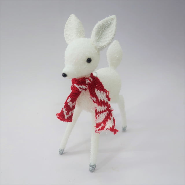 Holiday Time Deer With Red / White Scarf Ornament