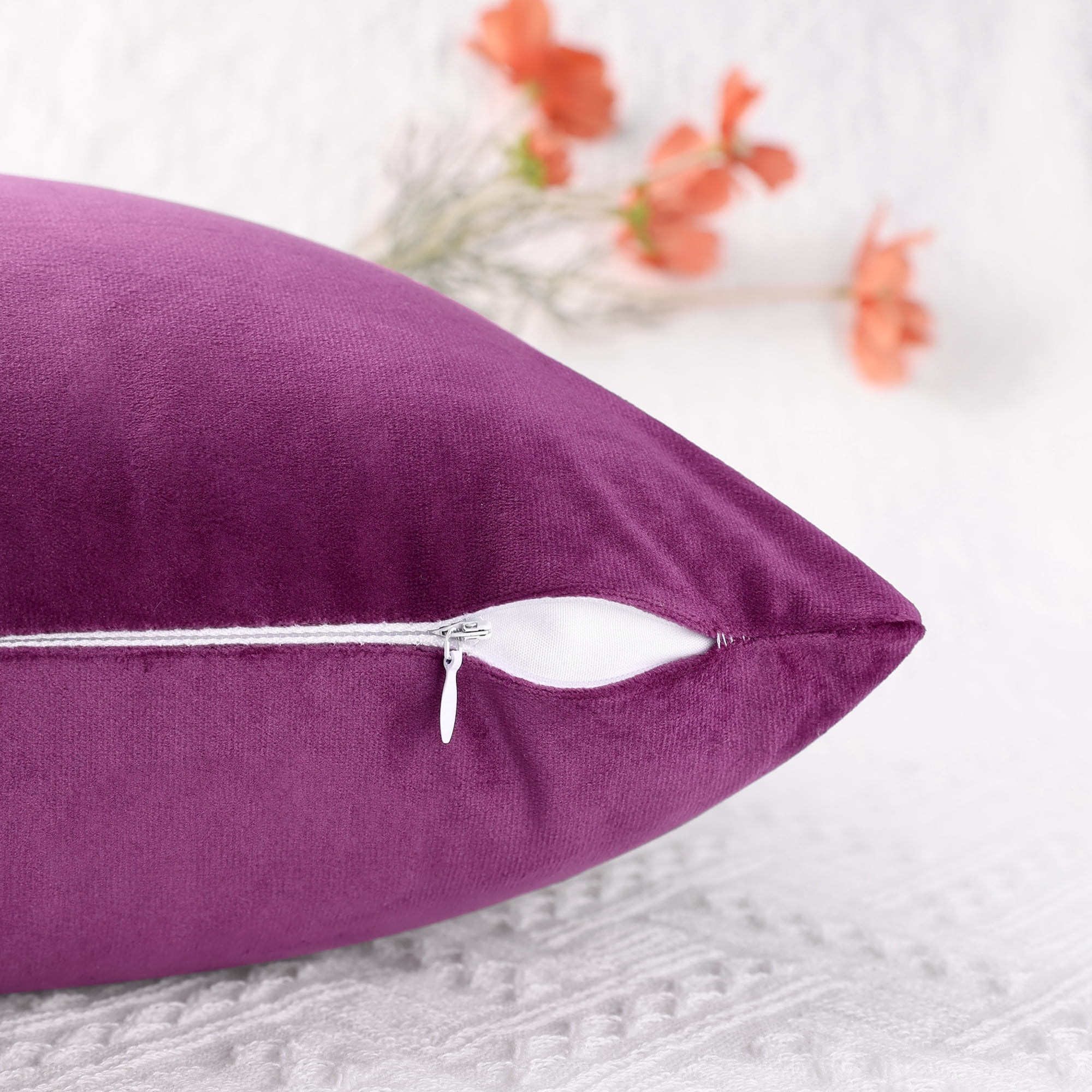 Unique Bargains Velvet Modern Zipper Cushion Decorative Throw Pillow Covers (2 Count) Purple 20" x 20"