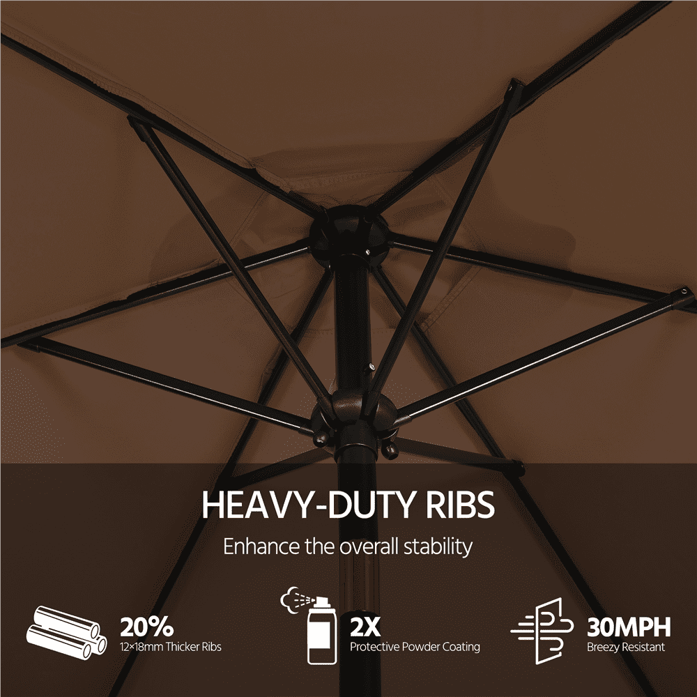 Renwick 9 Ft Outdoor Patio Umbrella with Push Button Tilt and Crank, Brown
