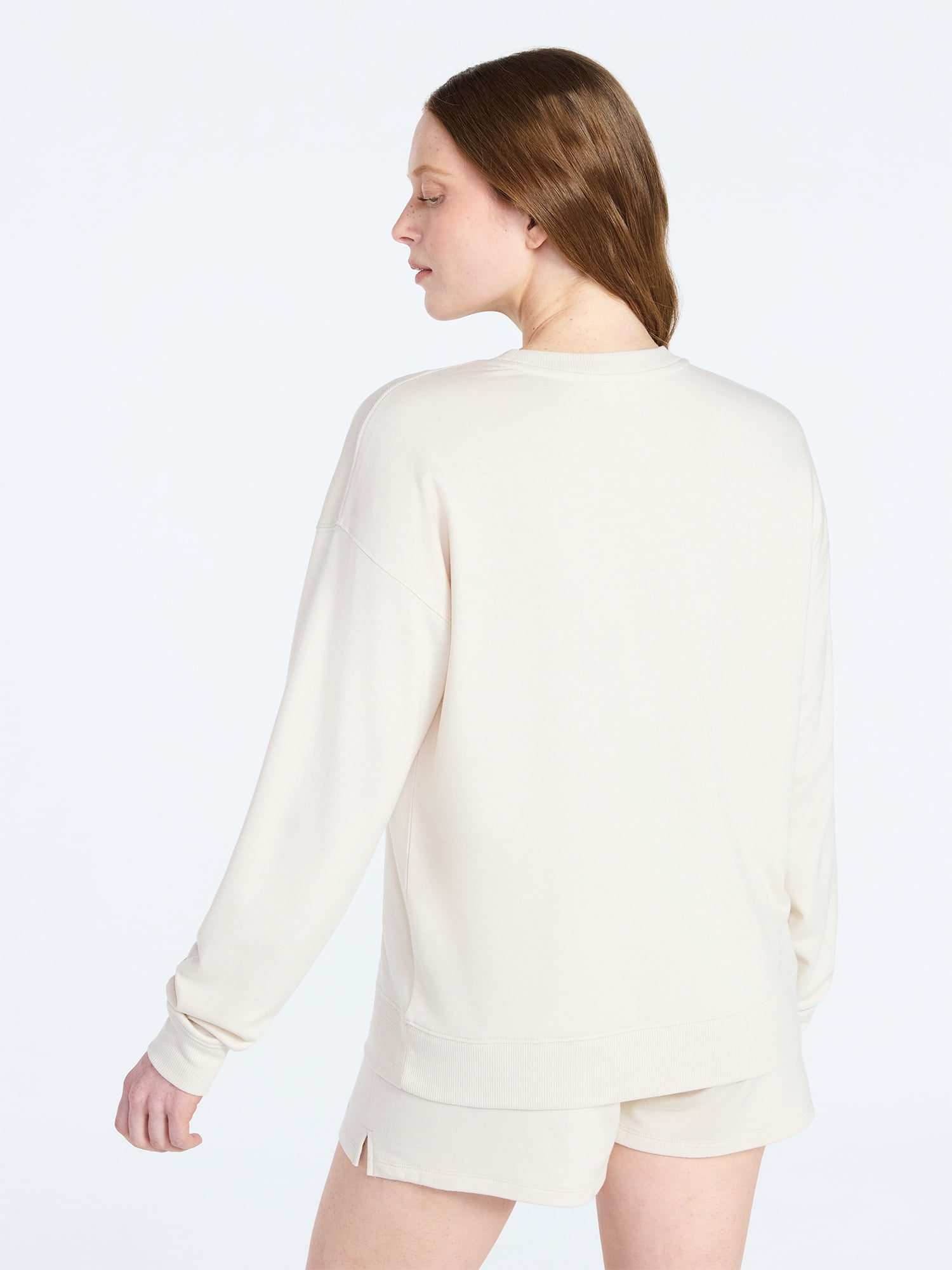 Joyspun Women's French Terry Knit Long Sleeve Lounge Sleep Top, Sizes XS-3X