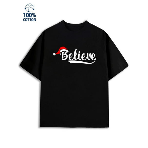 Believe Santa Tee men 180G 100% Cotton black Classic Unisex Shirt Short Sleeve tshirts Retro Unisex Shirt Short Sleeve tshirts Unique Design Unisex Shirt Graphic tshirts