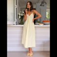 thumbnail image 4 of Vestido de Verano con Cuello en V para Mujer, A Rayas, Estilo Bohemio, para Playa, con Tirantes Finos y Lazo en la Espalda. Amarillo S, 4 of 10
