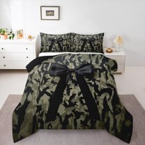 Homewish Abstract Bow-Tie 3-Piece Full Size Comforter Sets for Female Men,Black Brown Camouflage Bedding Comforter Set,Abstract Splash Lightweight Bedding Sets,Luxury Bedroom Decor,Reversible