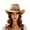 Khaki, variant on Women's Ethnic Trim Straw Cowboy Hat, UPF 50+ Wide Brim Western Sun Hat With Coin Decor Band for Vacation Outfits, Beach & Outdoor Travel Khaki One Size