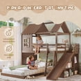 thumbnail image 3 of Bellemave Twin Over Full Bunk Bed with Slide and Storage Shelves, Wooden House-Shaped Bunk Beds with Wardrobe, L-Shape Floor Bunk Bed Frame with Inclined Ladder for Kids（Deep Natural), 3 of 9
