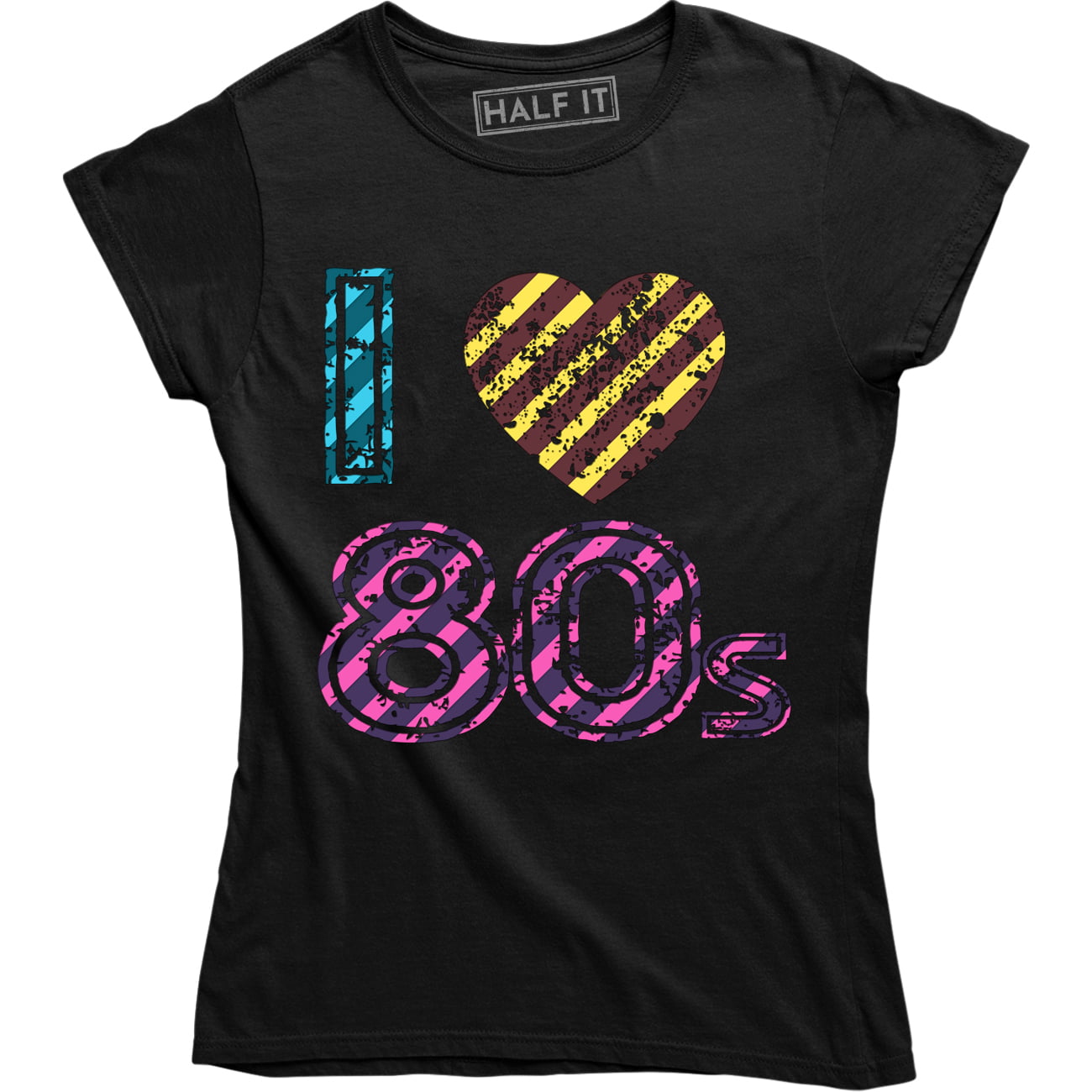 Back To The 80's Ladies Fitted T-Shirt Fancy Dress Neon Print Love 80s Party Top 