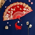 thumbnail image 4 of D-GROEE Folding Fan, Cloth Folding Hand Fan, For Cooling, Performances, Decorations, Gifts, Vintage Style Exquisite Pattern Folding Fan Photography Prop, 4 of 6