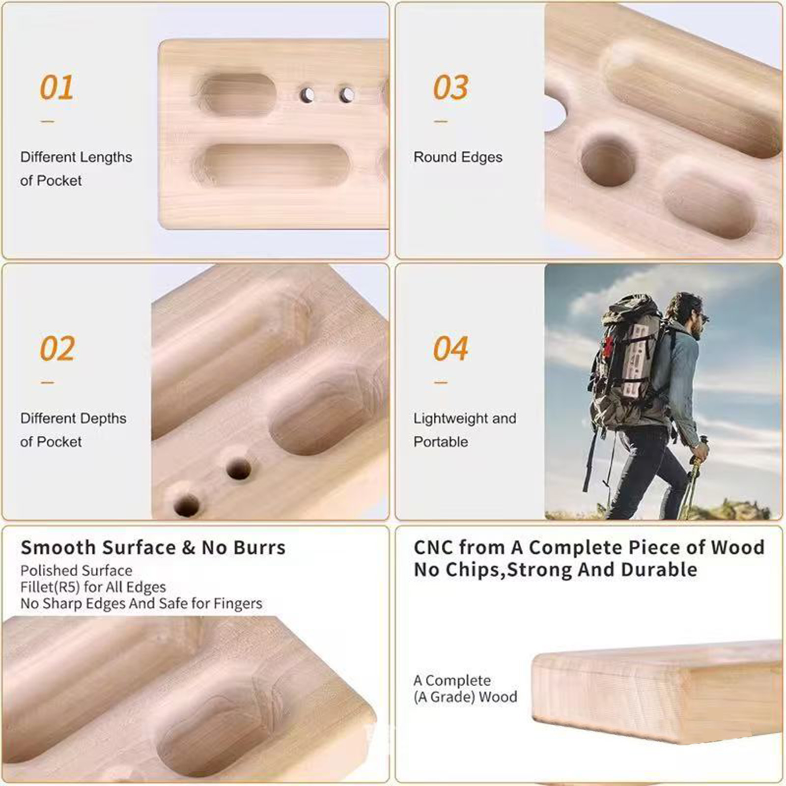 Solid Climbing Board Finger Strengths Training Board Portables Hangboards for Home and Outdoor Training