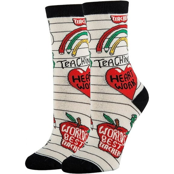 Women’s Novelty Crew Socks, Crazy Funny Cotton Dress Socks Teacher's Day Gift - Heart Work