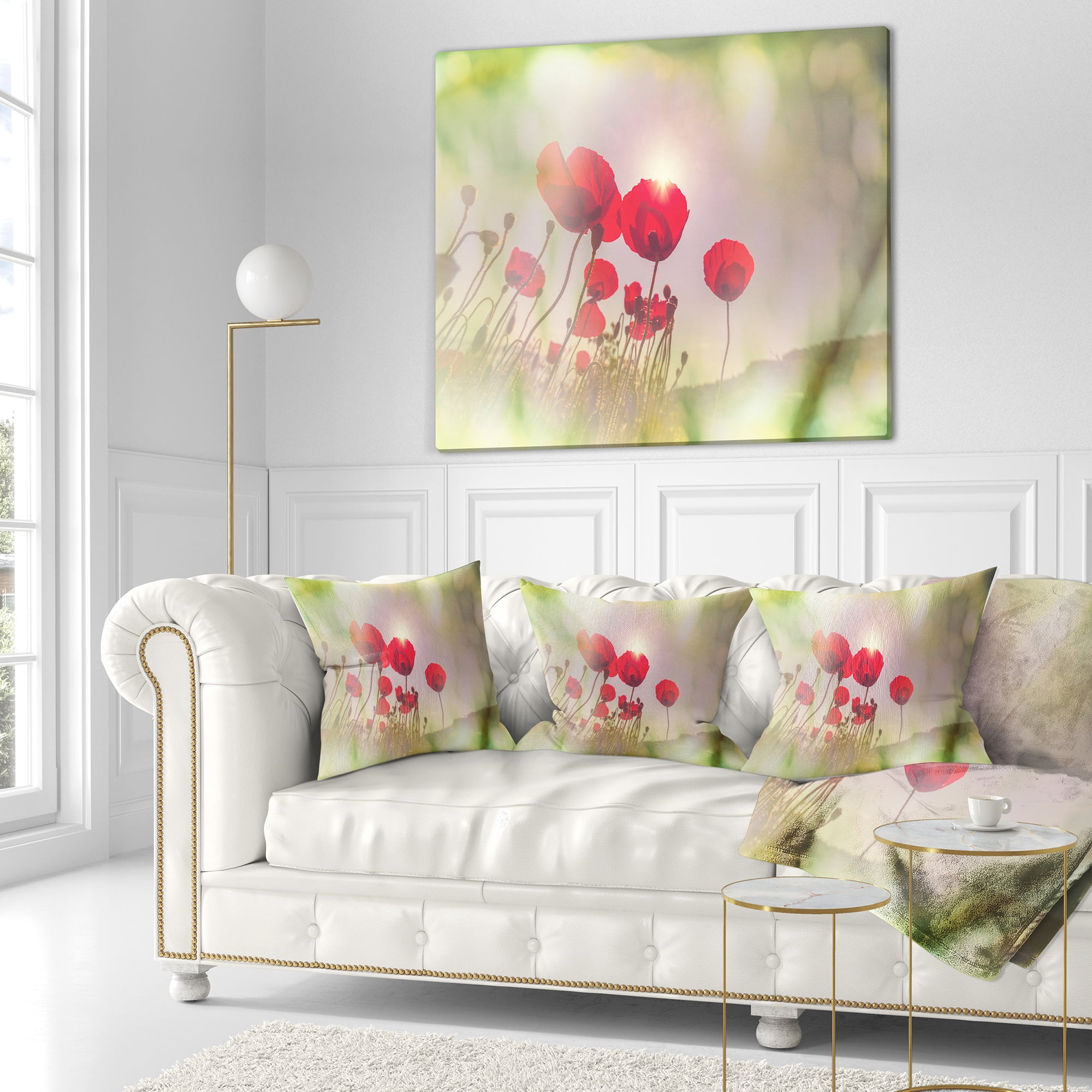 Designart Wild Red Poppy Flowers - Floral Throw Pillow - 18x18