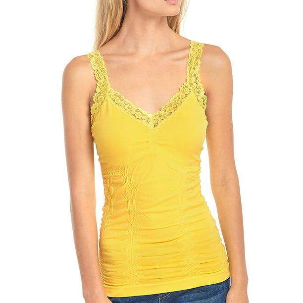 TheLovely Women's Seamless Wrinkled Lace Trim Camisole Tank Top