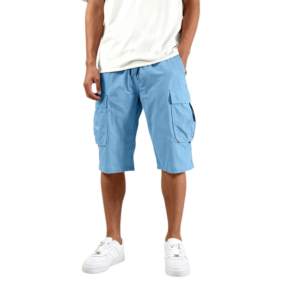 Resicozy Mens Cargo Shorts Elastic Waist Drawstring Baggy Short Summer Work Casual Solid Sweatpants Shorts with Pockets Sky Blue S