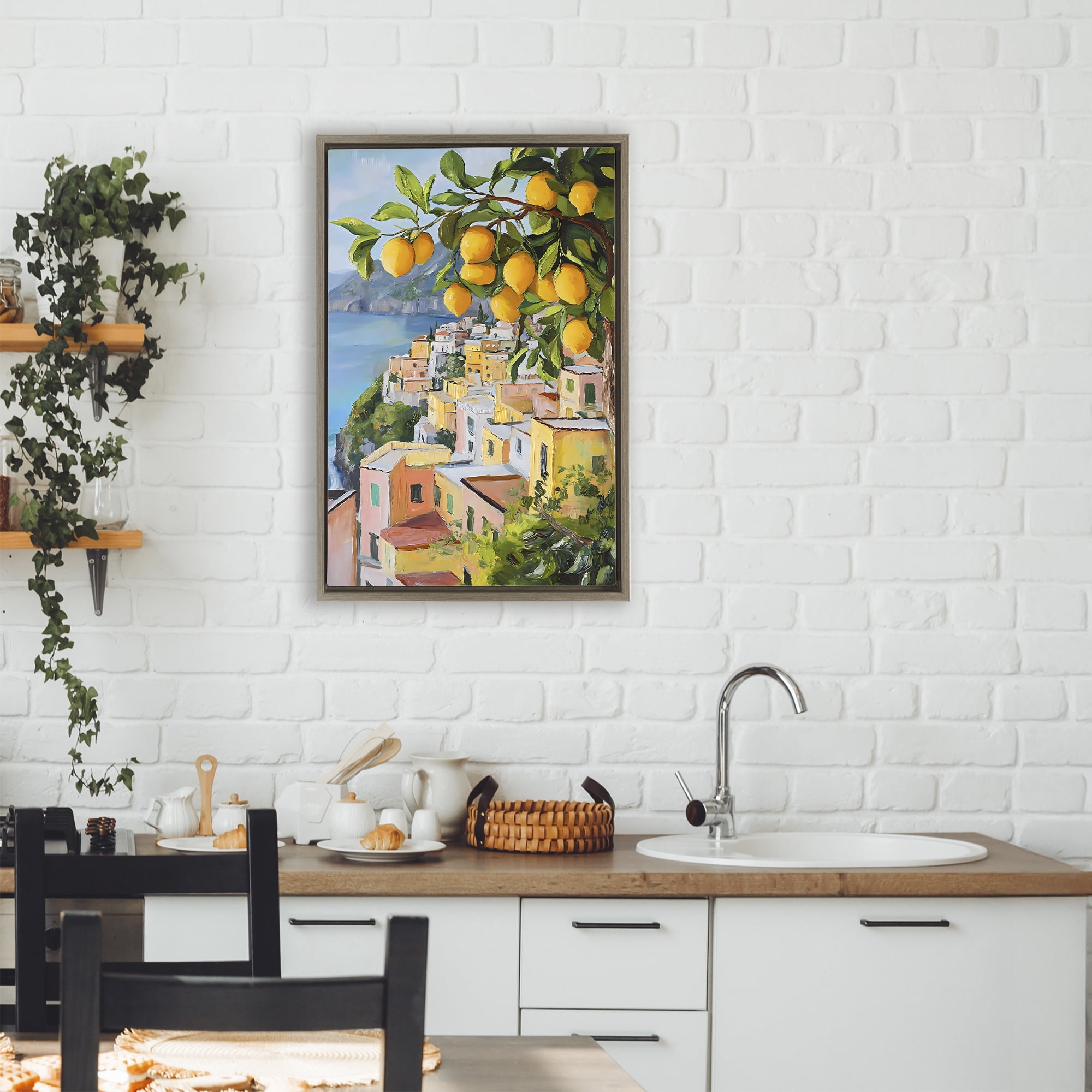 Stupell Industries Mediterranean Lemon Tree Scenery Brown Framed Floater Canvas Wall Art, design by Creative Studio